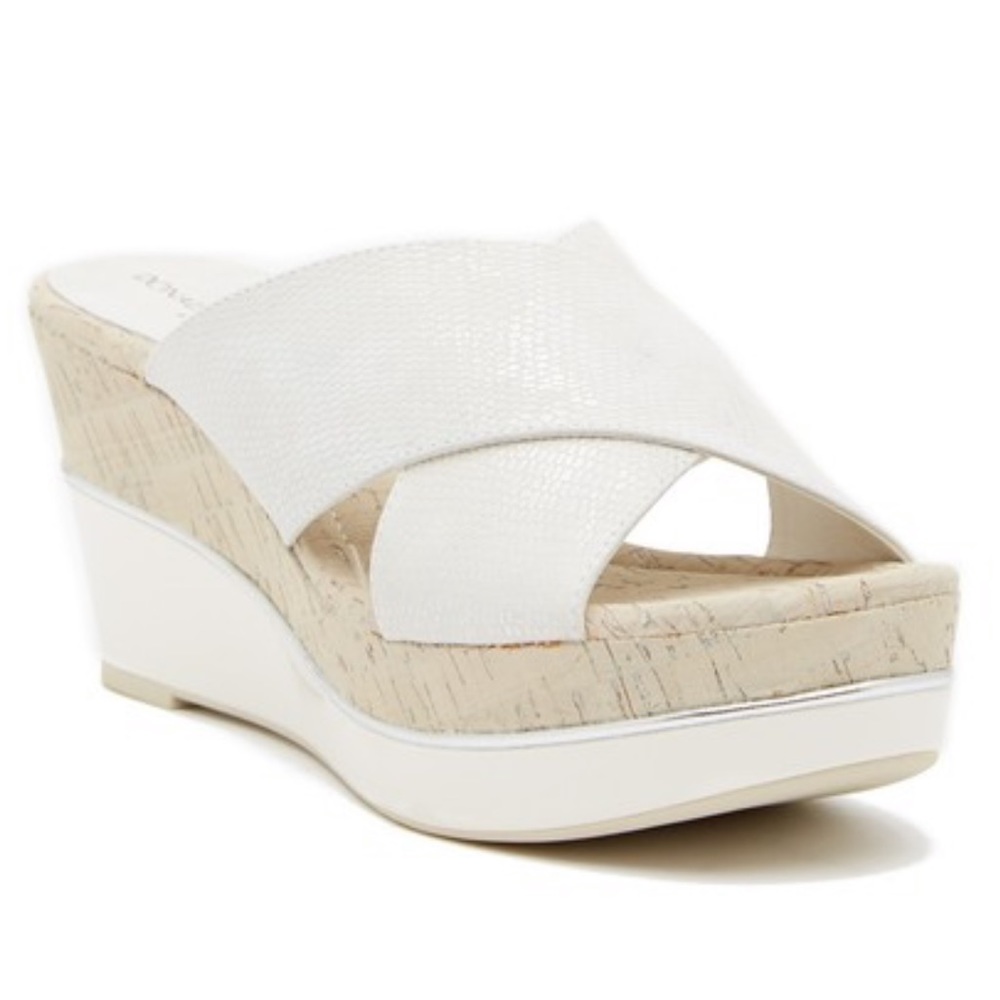 Donald J. Pliner White Crisscross Wedge Sandals